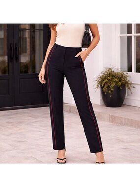 Athleta Stellar Trouser Size 10 Black Red Stripe Slim Ankle Pants Office Minimal